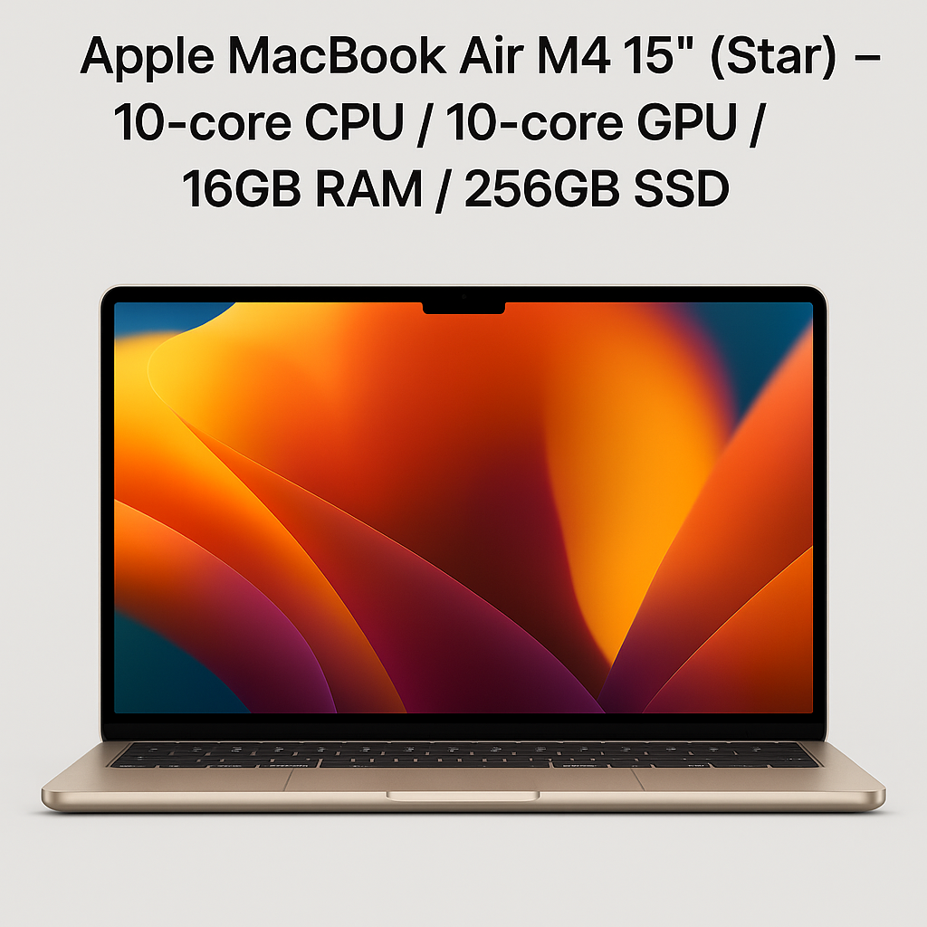 Apple MacBook Air M4 15" (Star) – 10-core CPU / 10-core GPU / 16GB RAM / 256GB SSD